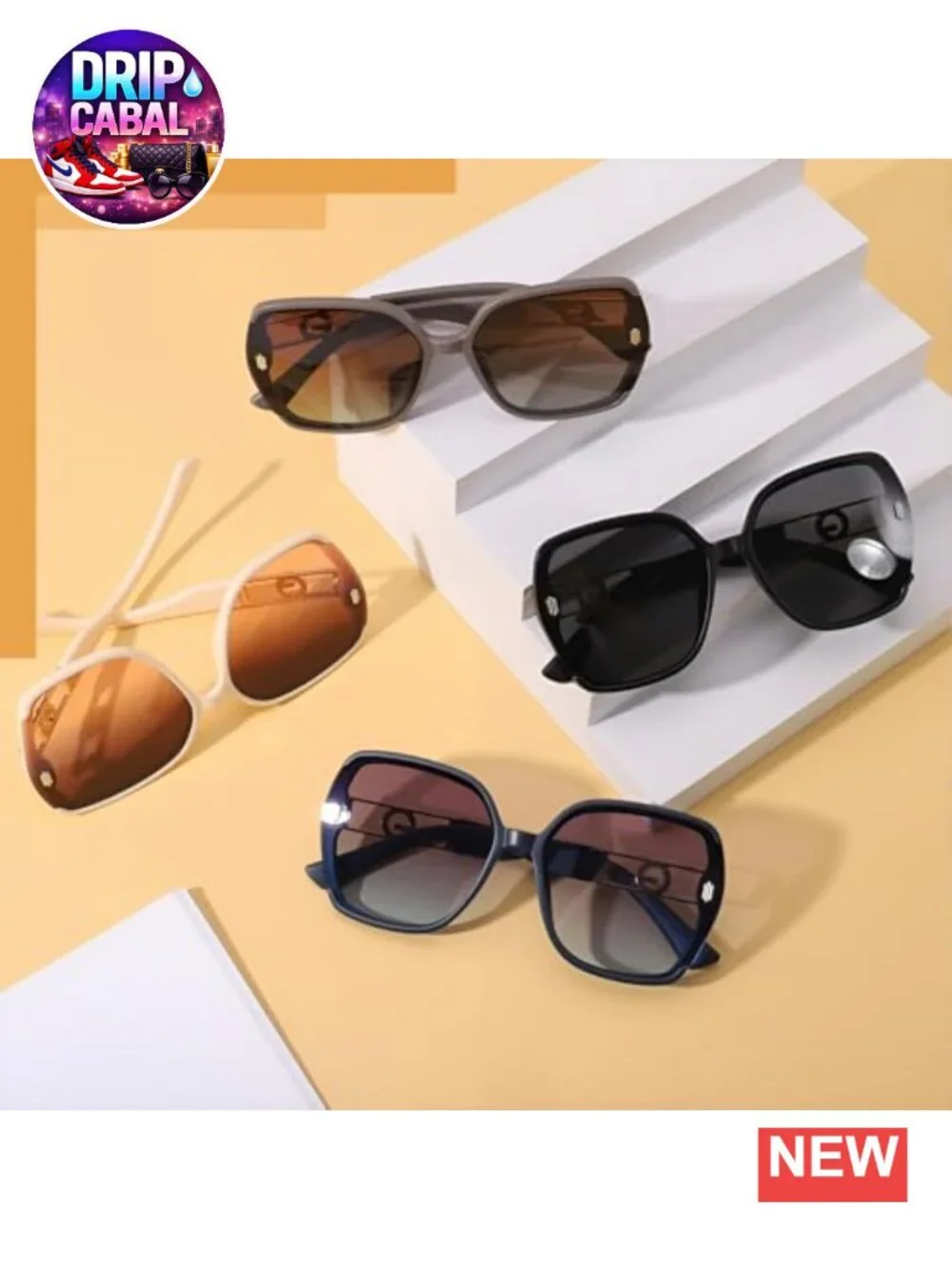 4 Pcs Retro 70s Oversized Square Sunglasses UV400 Protection Shades